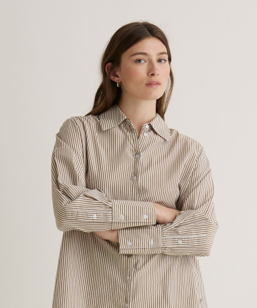 Yerse camisa popelín rayas camel