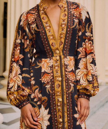 Alternative view of FARM RIO vestido largo negro Majestic Garden con botones y mangas abullonadas