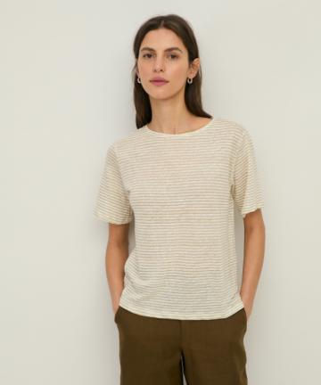 Yerse camiseta lino rayas tostado