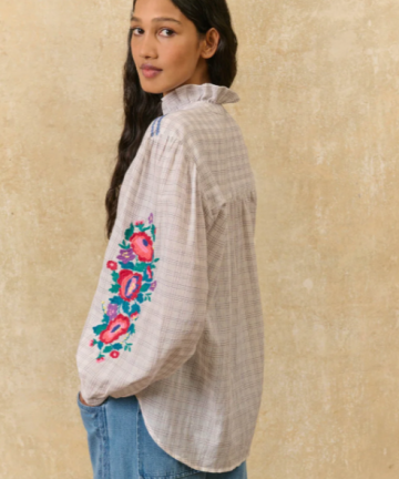 Louise Misha blusa cora cream cruise checks