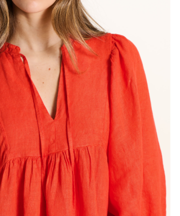 Alternative view of La Fée vestido largo naranja de lino con mangas largas