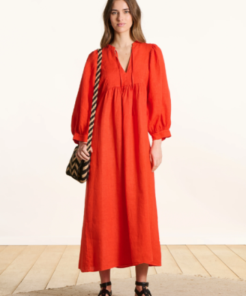 La Fée vestido largo naranja de lino con mangas largas