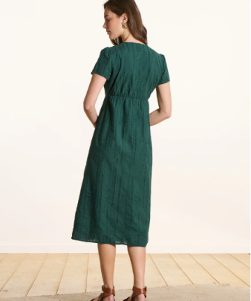 Alternative view of La Fée vestido midi verde oscuro en bordado inglés