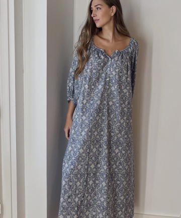 MININA LOVES vestido victoria handblock flores azules