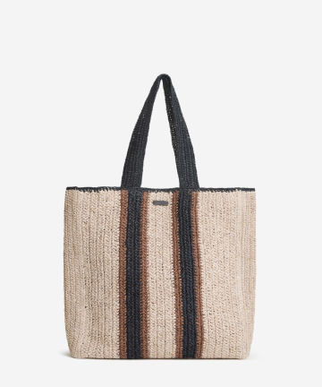 YERSE Bolso maxi rafia con franjas NATURAL