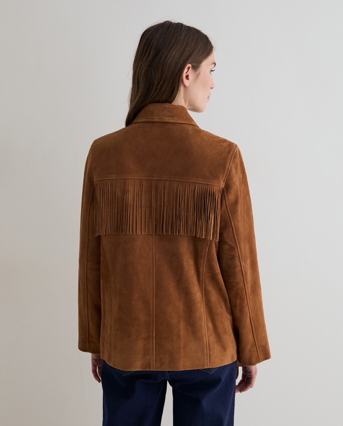Yerse chaqueta piel ante flecos marrón - Imagen 6