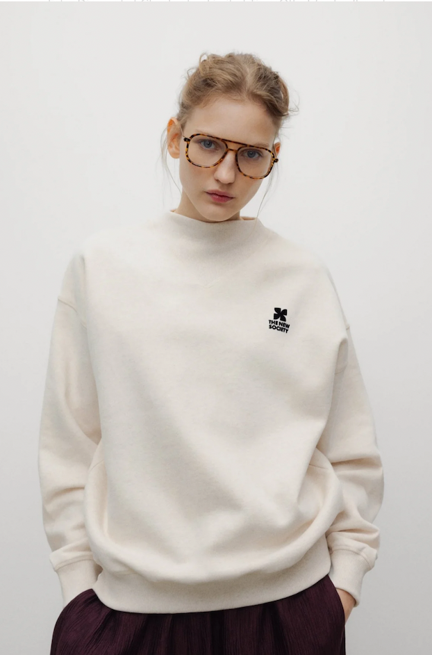 TNS sudadera mujer TNS logo rib neck whisper white melange