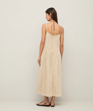 Alternative view of Yerse vestido midi rayas tostado y crudo