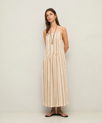 Yerse vestido midi rayas tostado y crudo