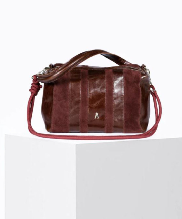 Alternative view of Craie studio bolso mini halo rayas caoba y burdeos