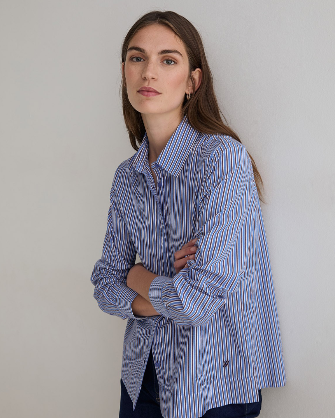 Yerse camisa popelín rayas azul algodón orgánico - Imagen 3