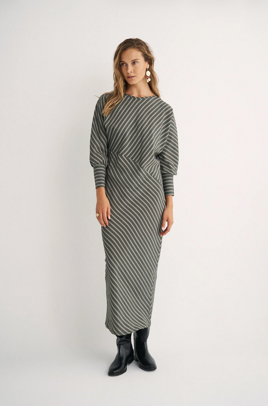Magnolya vestido berta green stripes