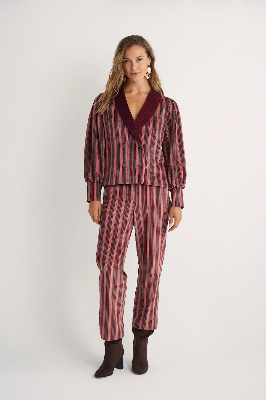 Magnolya pantalón rayan granate stripes velvet