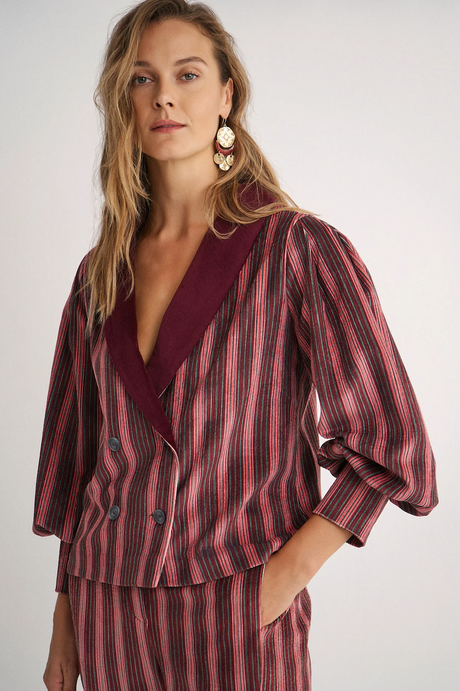 Magnolya pantalón rayan granate stripes velvet - Imagen 3