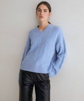 Yerse jersey trenzado cuello pico azul cielo