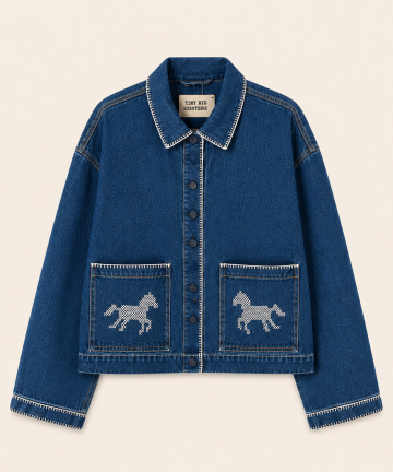 Tiny big sisters embroidered horses denim jacket