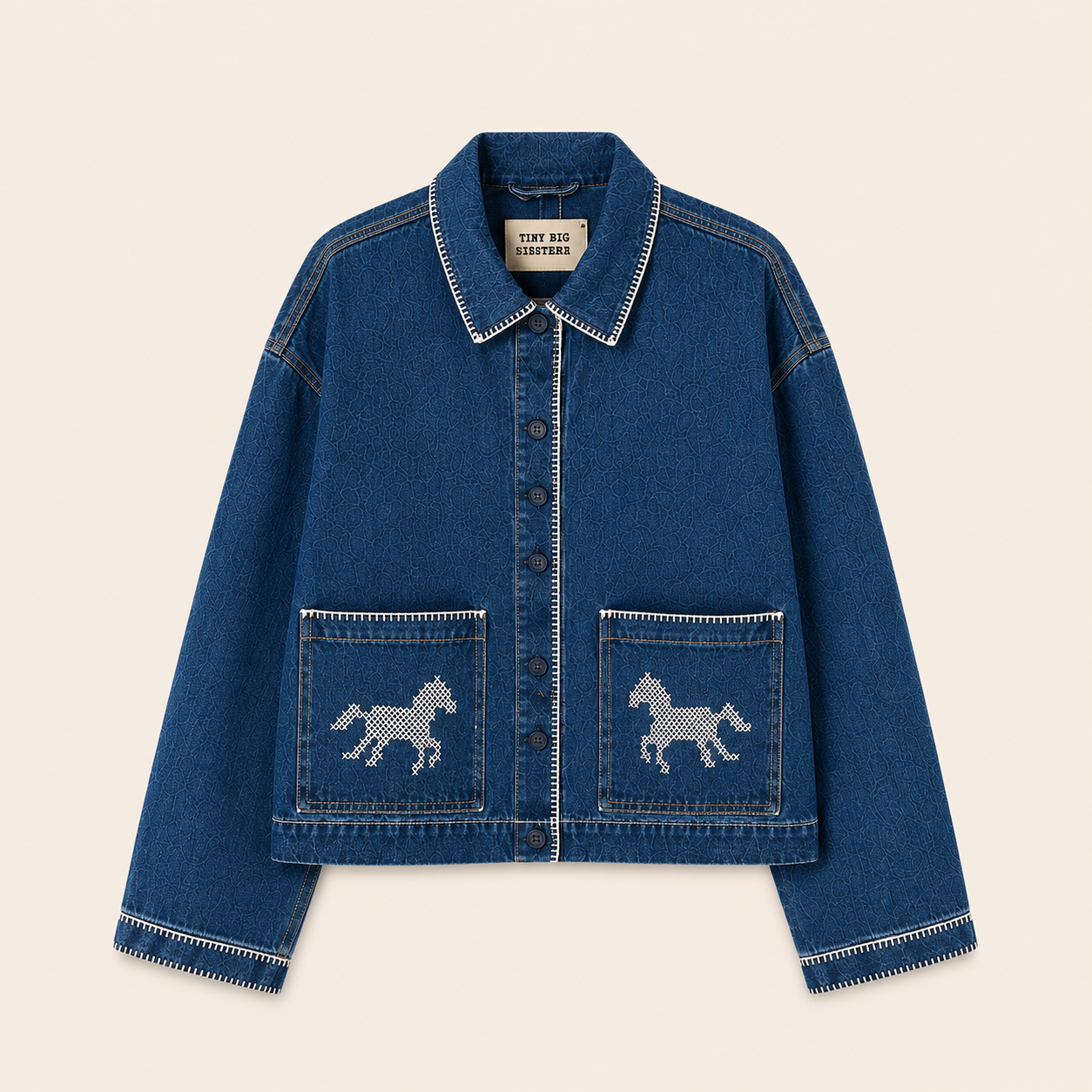 Tiny big sisters embroidered horses denim jacket