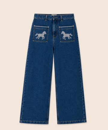 Tiny big sisters embroidered horses jeans