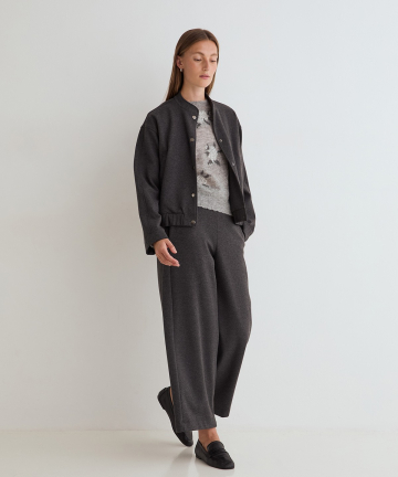 Yerse pantalón punto wide leg gris