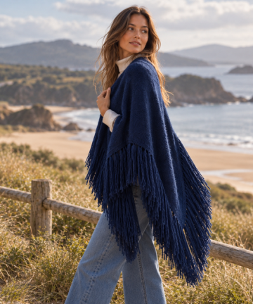 Echarpe artesanal de baby alpaca y mohair azul marino