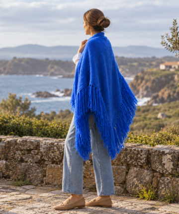 Echarpe artesanal de baby alpaca y mohair azulón