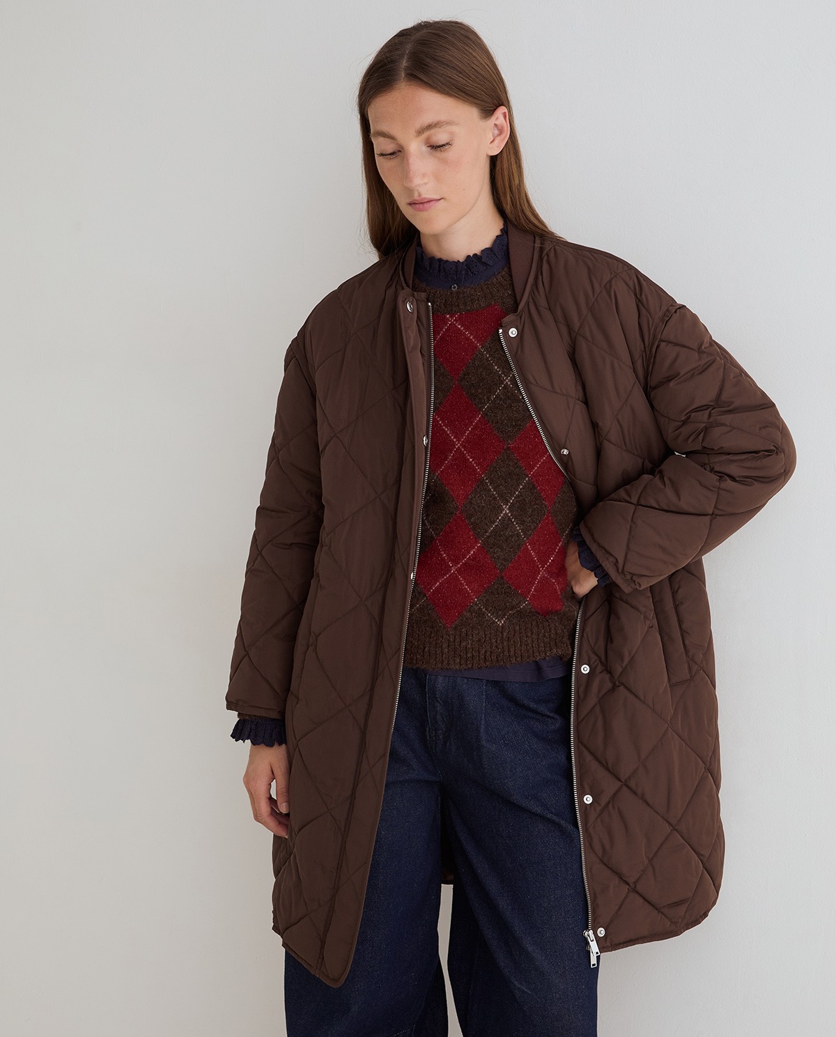 Yerse abrigo acolchado chocolate water repellent