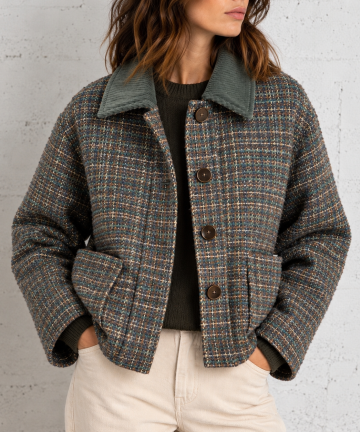 SeeuSoon chaqueta tweed verde cuello pana
