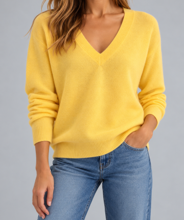 Solocascmir jersey amarillo cuello pico 100% cashmere