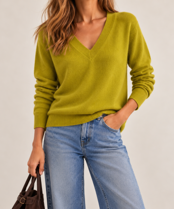 Solocascmir jersey verde cuello pico 100% cashmere