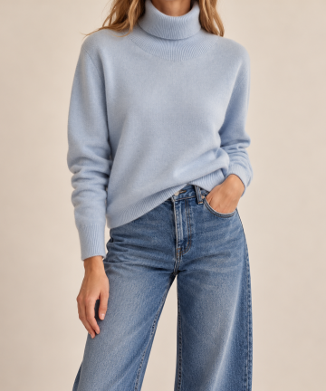 Solocascmir jersey cuello alto azul cielo 100% cashmere