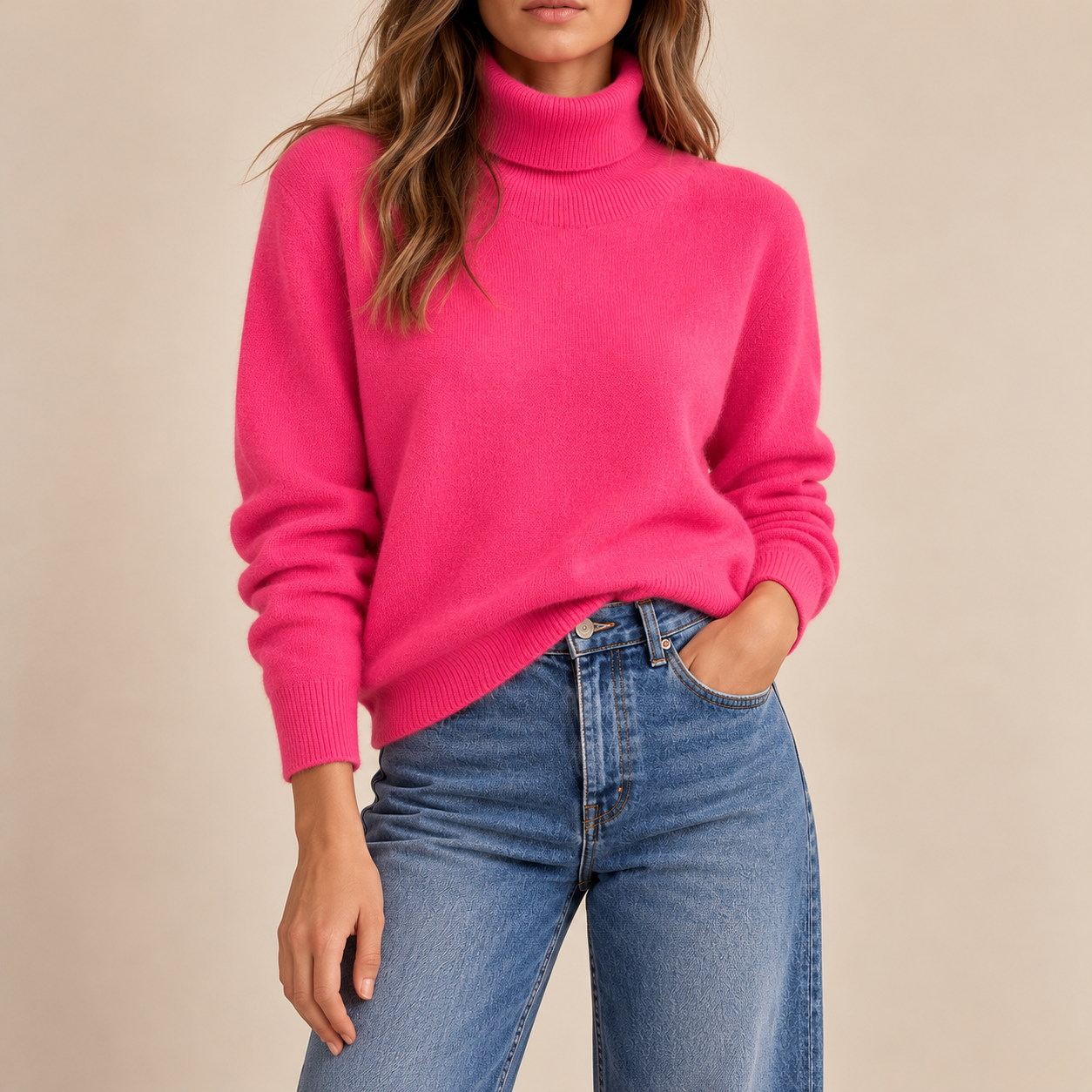 Solocascmir jersey cuello alto rosa fucsia 100% cashmere