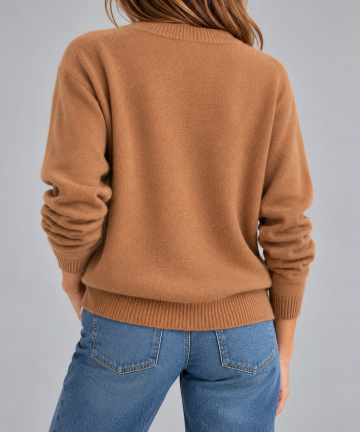 Alternative view of Solocascmir jersey cacao cuello pico 100% cashmere